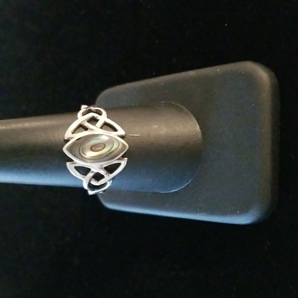 Petite Dainty Abalone Diamond Shape Ring in Celtic Design Setting